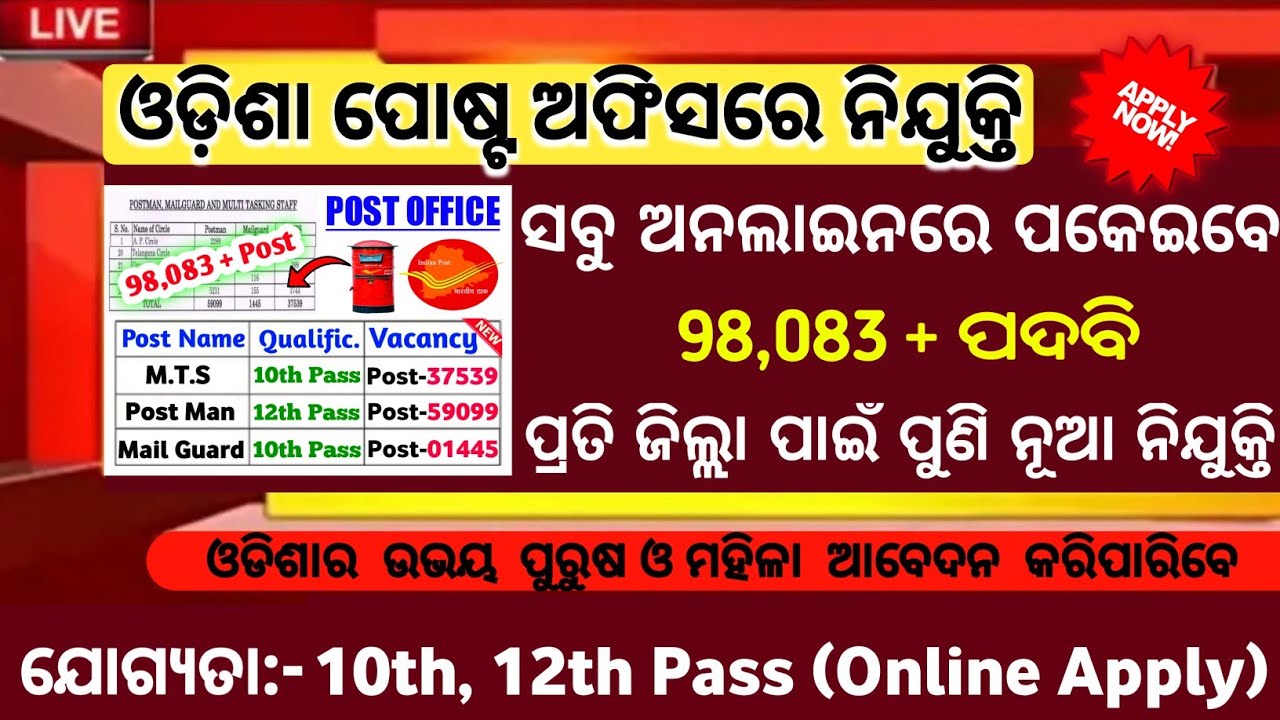 odisha-post-office-recruitment-post-98-083-10th-pass-jobs-odisha-job