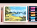 gouache landscape painting 🏞 paint with me! 🎨 trying out new gouache paints