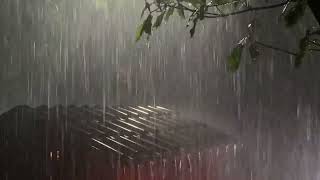 Fall into Sleep Immediately with Heavy Rain, Thunder, Strong Wind \& Foggy on Empty Roof at Night