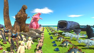 Wooden Godzilla + Rainbow Godzilla VS Blue Bloop - Animal Revolt Battle Simulator