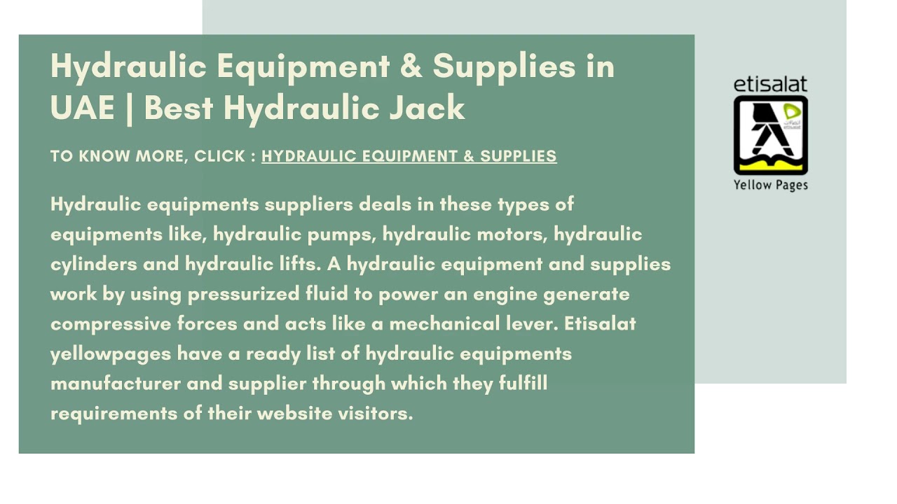 Hydraulic Equipment & Supplies in UAE | Best Hydraulic Jack