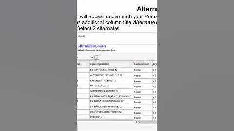 Student Portal Course Selection entry instructions