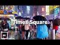 4K/HDR 🎧 Walking New York City: Rain in Times Square (Binaural Audio)