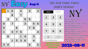 The New York Times Daily Sudoku 2025-08-11 Easy