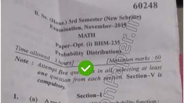 2019 Mdu BSc Math Hons 3rd Sem Probablity Distribution Question Paper