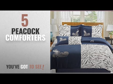 top-10-peacock-comforters-[2018]:-dovedote-5-piece-peacock-animal-print-microfiber-comforter-set,