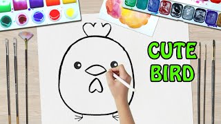 How to Draw and Paint cute bird | How to fill a drawing? | easy drawing for kids