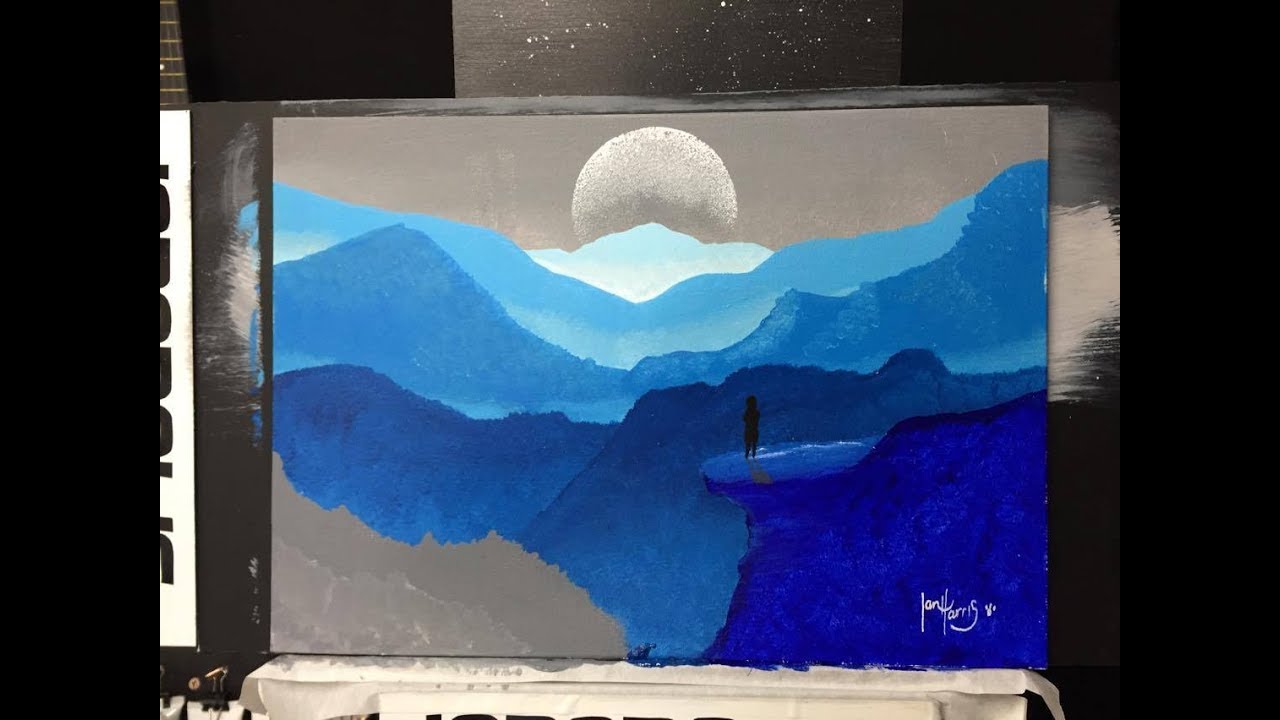 Moonlit Mountain - Acrylics on 8x10” Canvas