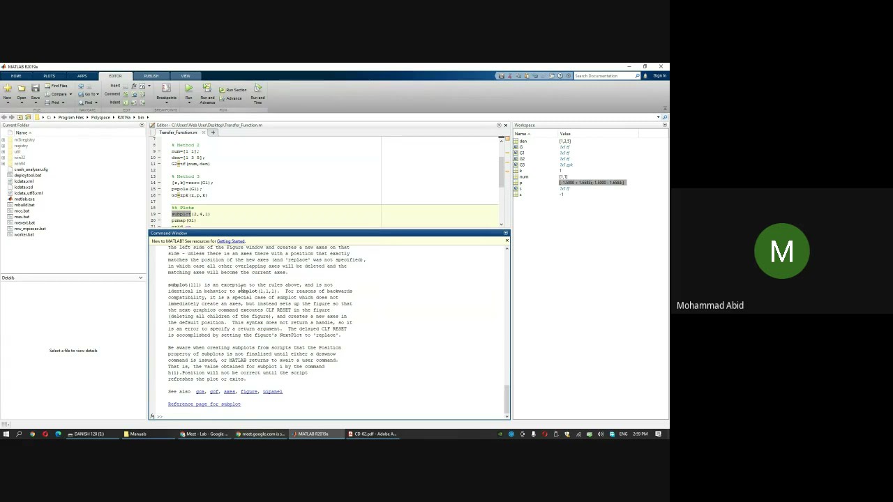 Lecture 10: Simulation and Control of linear systems in MATLAB