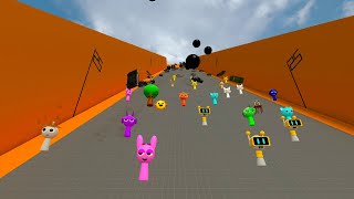 ALL SPRUNKI TRYING TO SURVIVE AND WIN IN OBSTACLE COURSE SLIDE RACE IN GARRYS MOD ! 