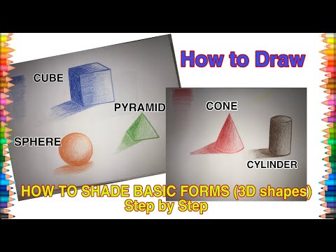 How to shade Basic forms (3D shapes) step by step colour pencil Tutorial
