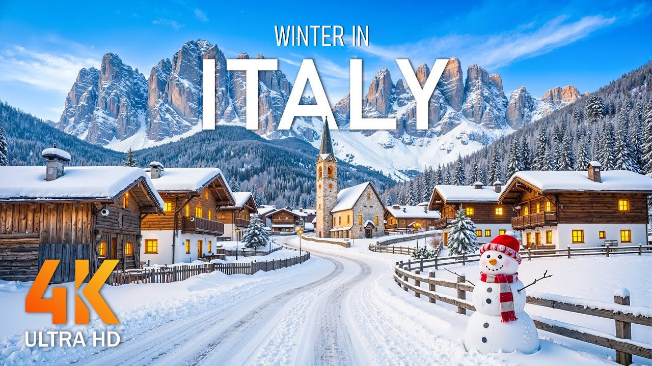 Winter in Italy 4K | Winter Wonderland – Majestic Snowy Mountains & Peaceful Villages