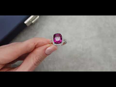 Ring with rare Tanzanian rhodolite 5.18 ct  and diamonds in 18K white gold Video  № 2