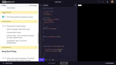 Learn Java - 3.5 OOP Java Droid Project | Codecademy Walkthrough