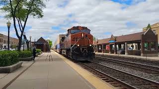 BNSF freight train is passing through LaGrange, Illinois.