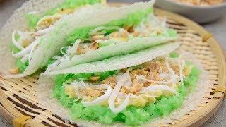 Pandan Sticky Rice with Tapioca Paper (Xoi Boc Banh Trang)