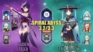 Raiden Taser & Wanderer Triple Anemo - Spiral Abyss 3.2/3.3 - Floor 12 (9★)
