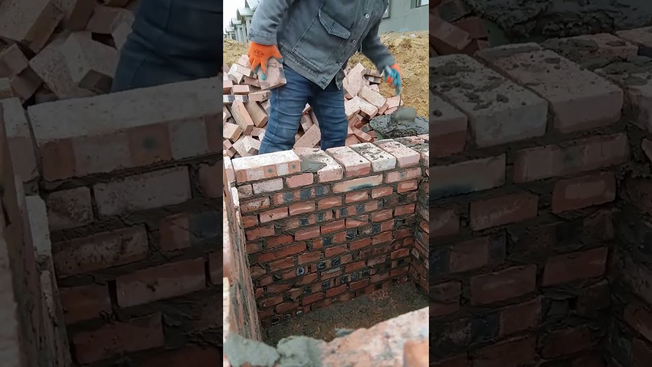 Laying Solid Red Brick Wall Process