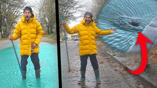 Unclogging Drains During A Massive Rain Storm (satisfying)