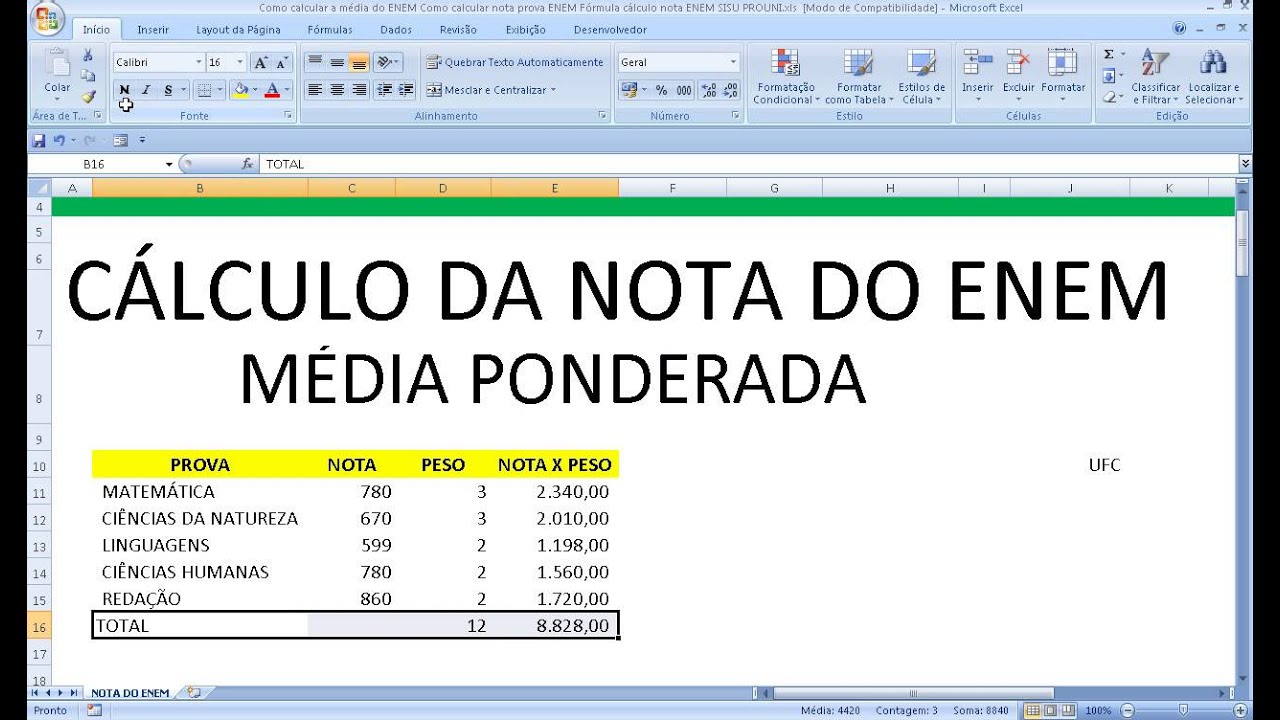 Como calcular nota do Enem - média geral e média por peso