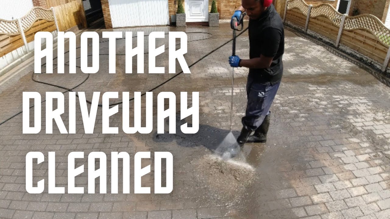 Pressure washing and re sanding a huge driveway YouTube