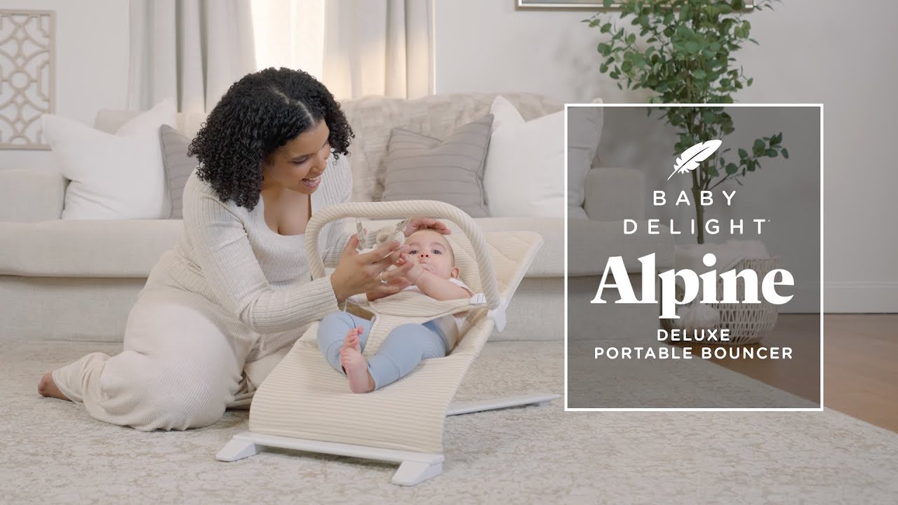 Alpine Deluxe Portable Bouncer | Exclusive Tan Linen Stripe by Baby Delight