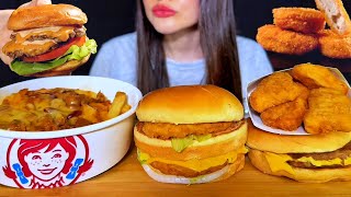 ASMR FAST FOOD | CHEESEBURGER, CHILI CHEESE FRIES, CHICKEN NUGGETS | WENDY’S MUKBANG