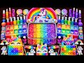 ASMR Clear Slime Mixing 💙💗 Rainbow Eyeshadow + Glitter Charms (So Satisfying)