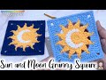 Crochet sun and moon granny square  tutorial
