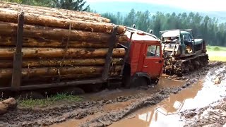 Top10 Crazy Idiots Dangerous Truck Driving Skills! Logging Truck Climbing Hill, River &amp; Muddy Road