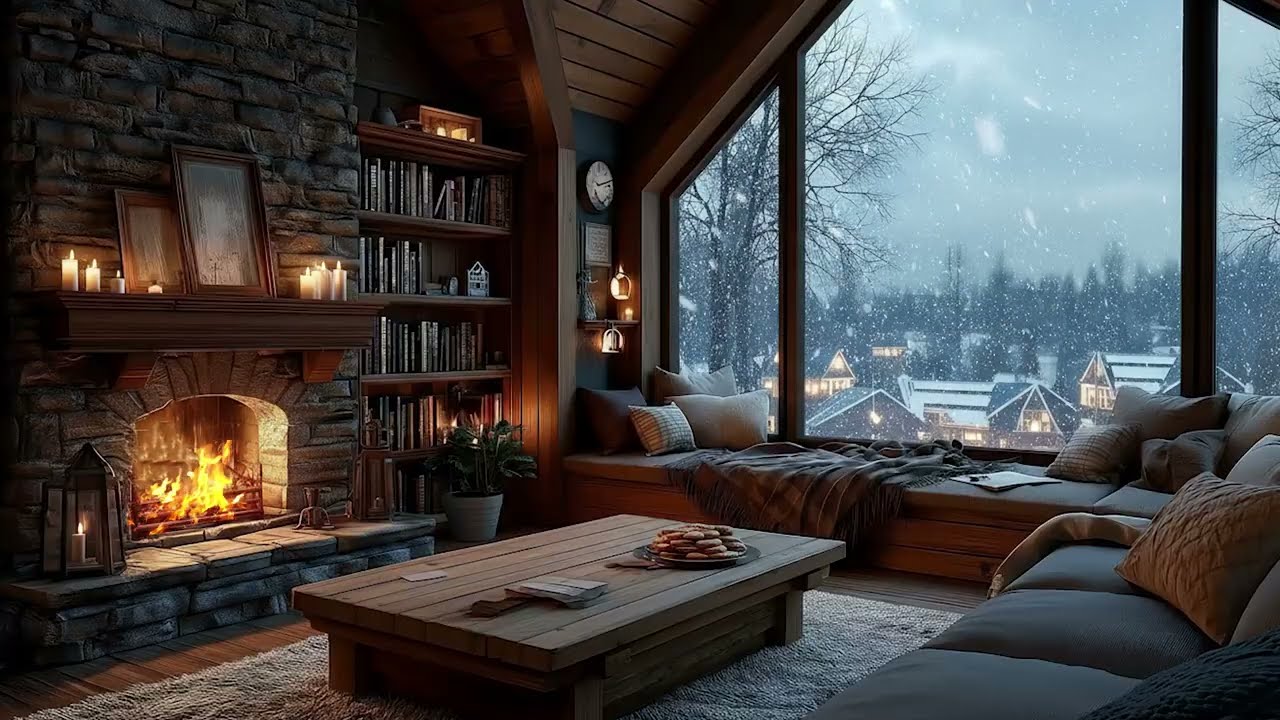 Winter Cabin ❄️ Piano & Fireplace for Deep Sleep, Focus Study, Stress Relief and Calm Meditation
