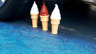 Crushing Crunchy & Soft Things by Car! Experiment Car vs bubble blower, ice cream toy screenshot 4