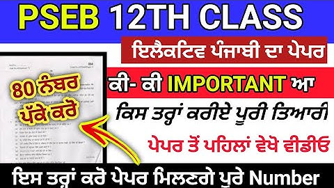 Pseb 12th class Elective Punjabi paper 2023,Pseb 12th class Elective Punjabi final paper 2023 #pseb