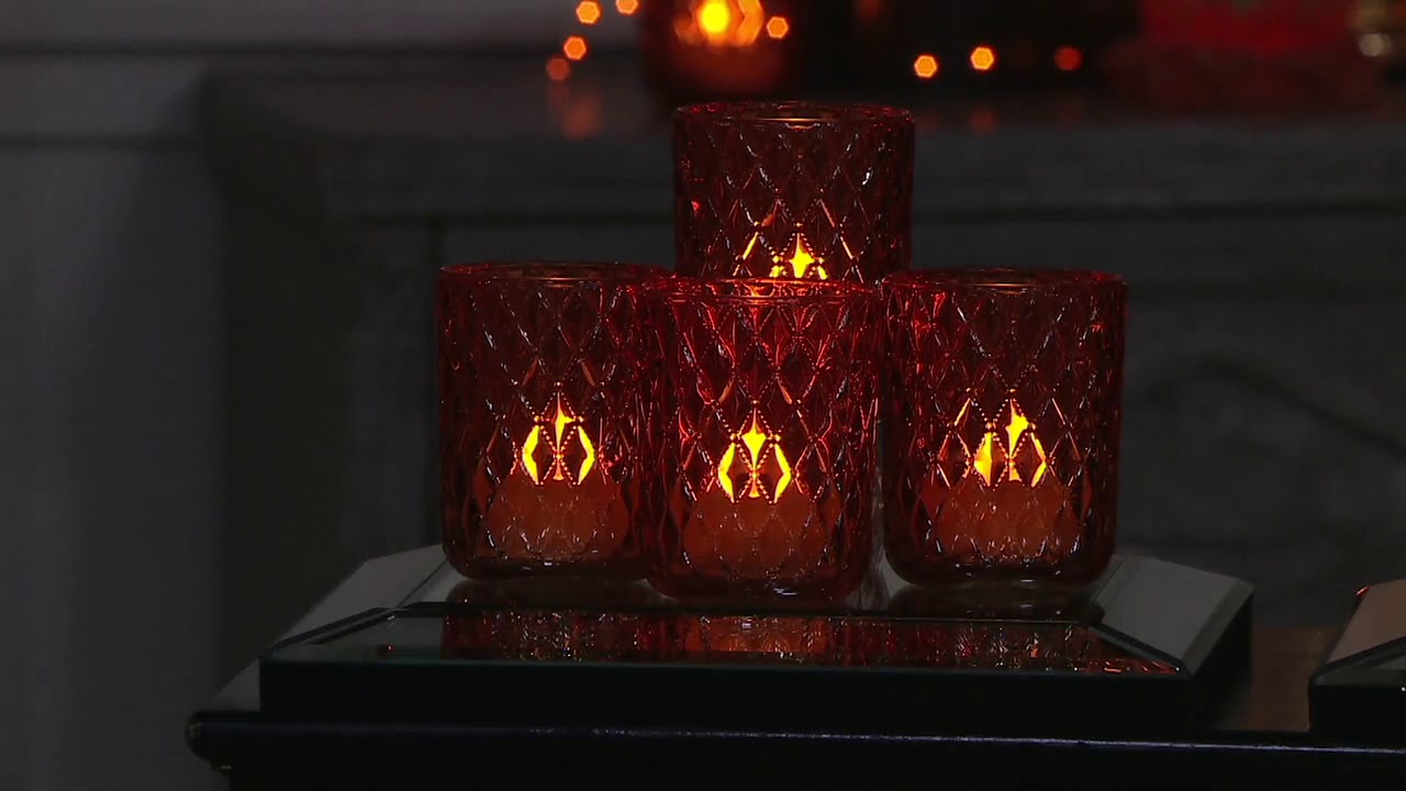 Set of 4 Illuminated Diamond Design Glass Votives by Valerie on QVC