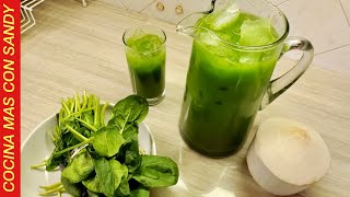 REFRESCANTE AGUA DE ESPINACA Y COCO,🥥 NUTRITIVA, SALUDABLE Y DELICIOSA 😋.