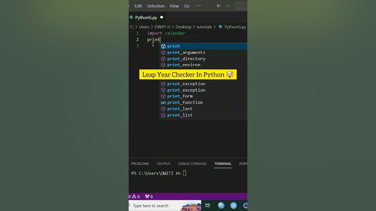 Leap year checker program with python shorts youtube