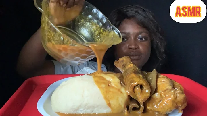 Asmr Eating Fufu , cow skin , turkey with ogbono soup /MUKBANG