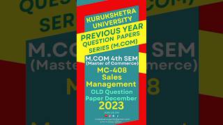 Sales Management 2023 Kuk  Sales Management Previous Year Question Paper mcom exam paper ec