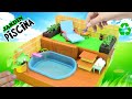 Como hacer PISCINA con JARDÍN en miniatura RECICLADA!