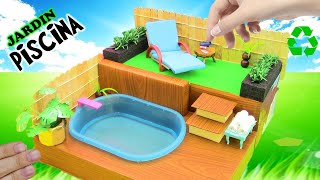 Como hacer PISCINA con JARDÍN en miniatura RECICLADA!