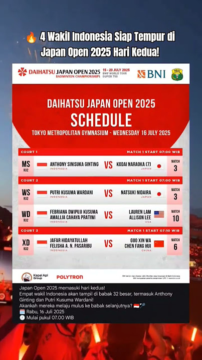 Jadwal Tim Indonesia Japan Open 2025: Day 1 Ronde 32 #shorts #youtubeshorts