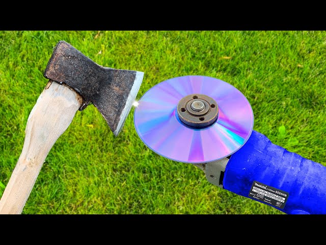 How to Sharpen an AX in 10 Seconds ! Brilliant Idea with a Compact Disc ! class=