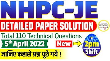 NHPC JE Electrical 5 April 2022 Paper Solution | 🔥Previous Year Paper | Afternoon Shift | Analysis