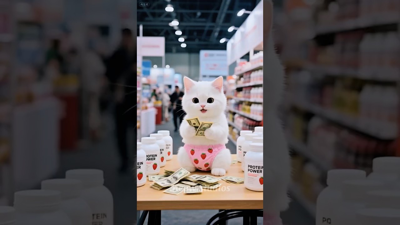 Smart cat make protein powder       