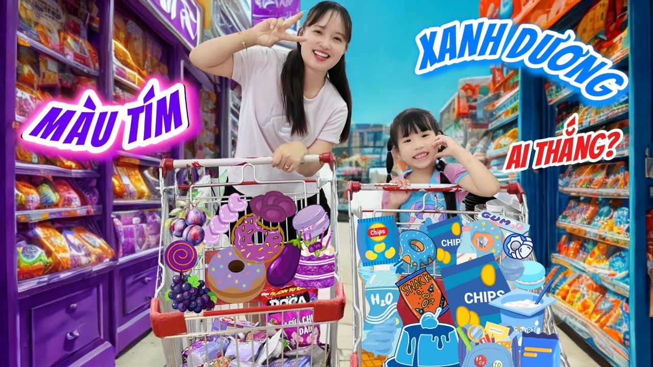 Thử Thách Mua Đồ Màu Xanh Dương Và Màu Tím Dưới 20k! Mẹ Huế, MiMi Ai Thắng?