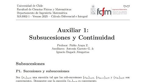Auxiliar 1: Ss-Continuidad, Cálculo Diferencial e Integral, Verano 2025, FCFM, Universidad de Chile