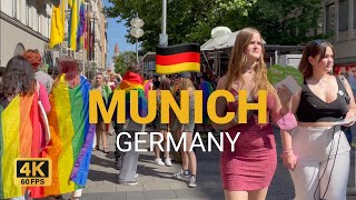 Munich (München)🇩🇪Germany, 4K Walking tour in pride day CSD2022 at city center and Marienplatz 90min
