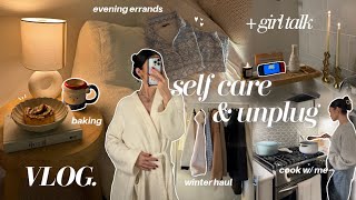 self care & unplug + girl talk Q&A  | groceries, cook w me, bubble bath, winter essentials haul!