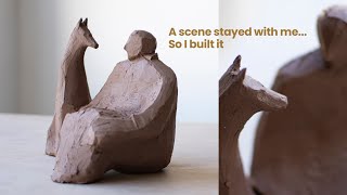 Hand Built Ceramic Sculpture Man And Dog Inspired By Black Dog