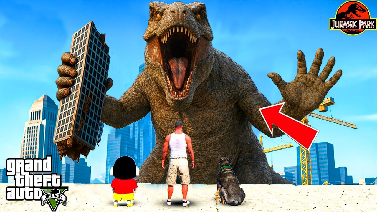 GTA V : Franklin & ShinChan⚡Escape Biggest T-Rex Dinosaur The Jurassic Park GTA 5 In Telugu